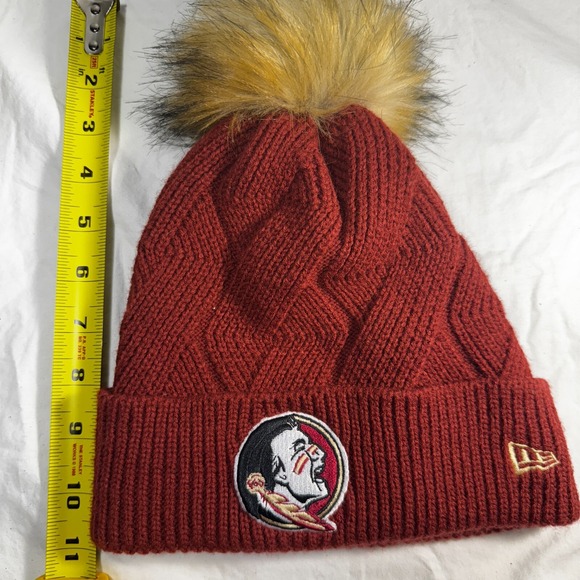 New Era Women's Floridat State University Red Beanie Stocking Cap Pom Hat - Picture 11 of 11